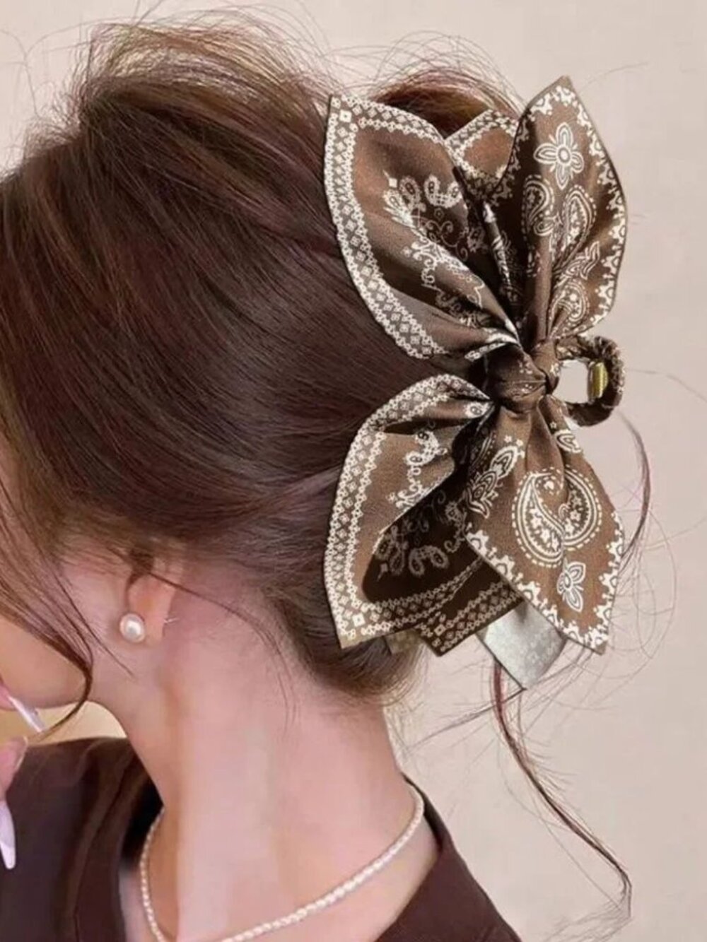 Brown Bandana PrintBow Hair Clip N1457